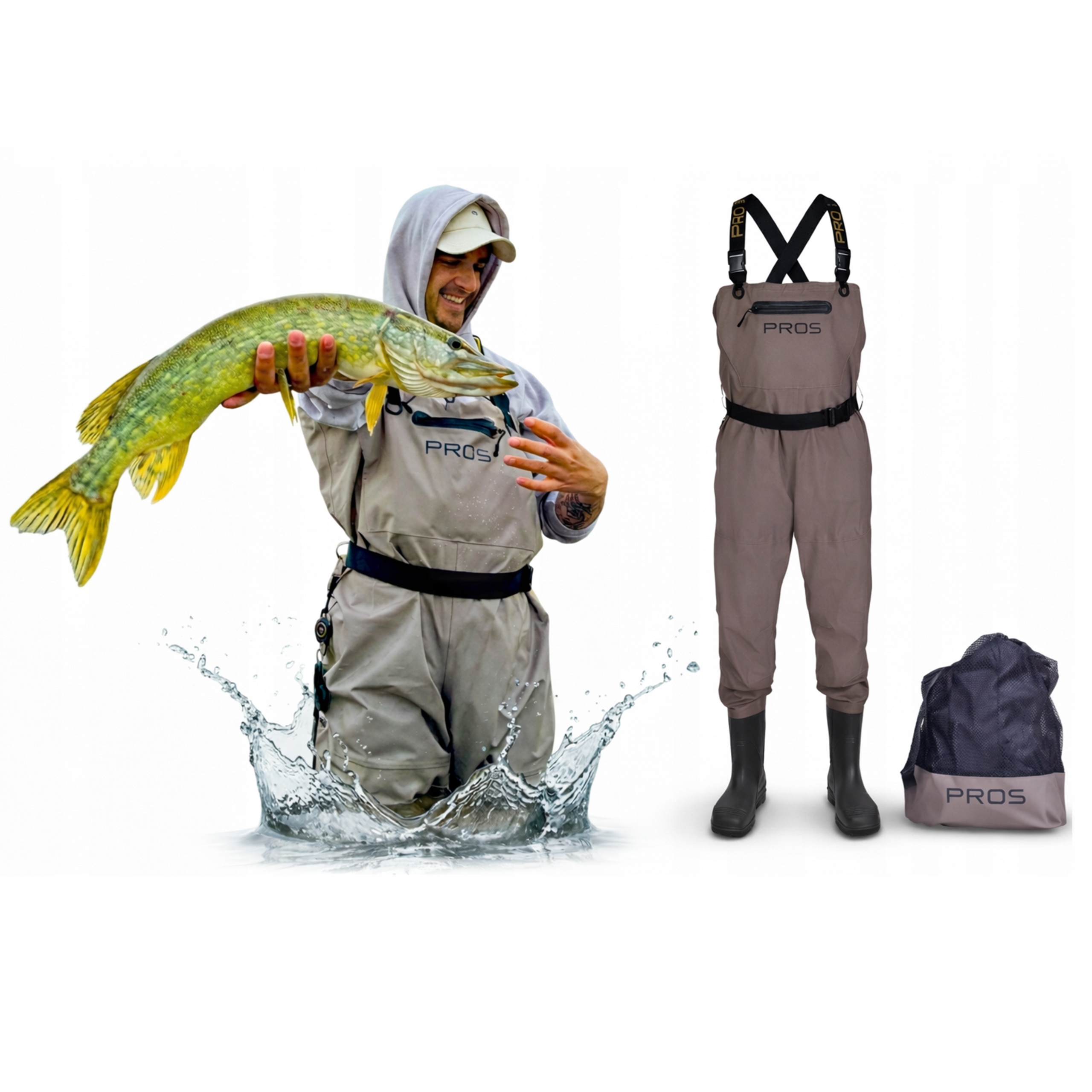 Spodniobuty Wędkarskie Oddychające Wodery Pros Polskie Szelki