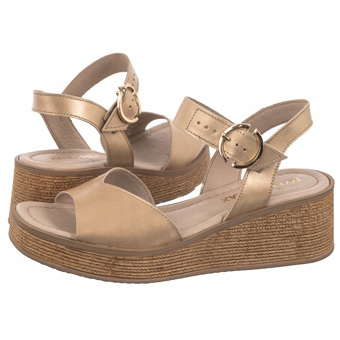 Kožené sandály na podpatku Dámské Ryłko Zlaté 3MF66_Z_ _2ST