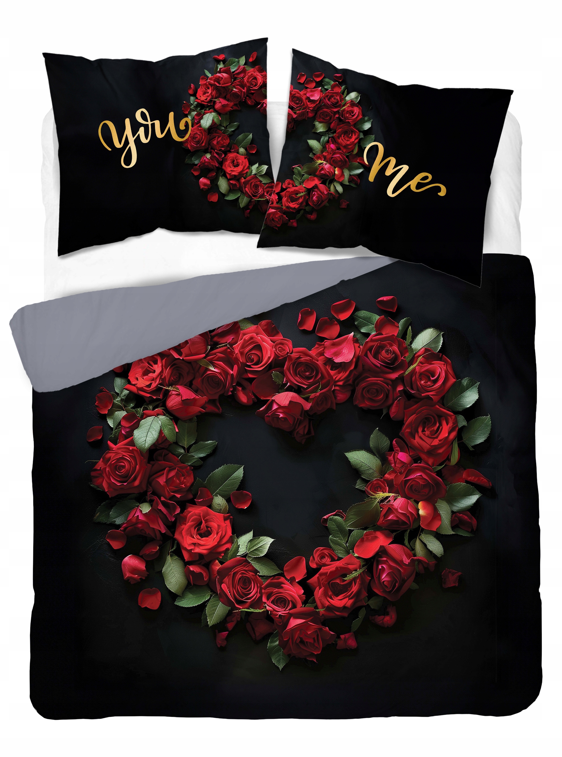 Pościel bawełniana 160x200 Serce w Różach Romantyczna Holland czarna
