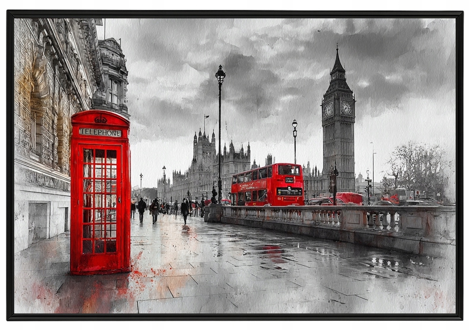 Rámeček S Hliníkovým Plakát Londýn Big Ben Telefonní Budna Autobus 60x40
