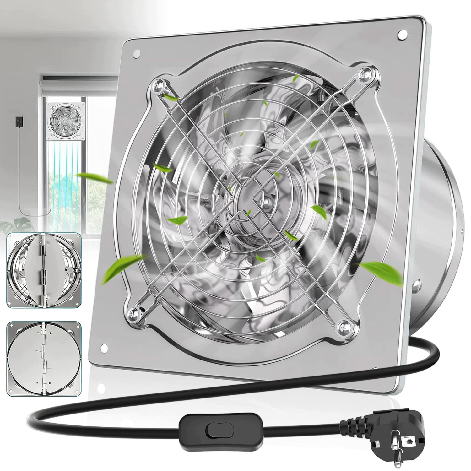 Průmyslový Nástěnný Odsávací Ventilátor Výkonný Nerezová Ocel 150 MM 220 V