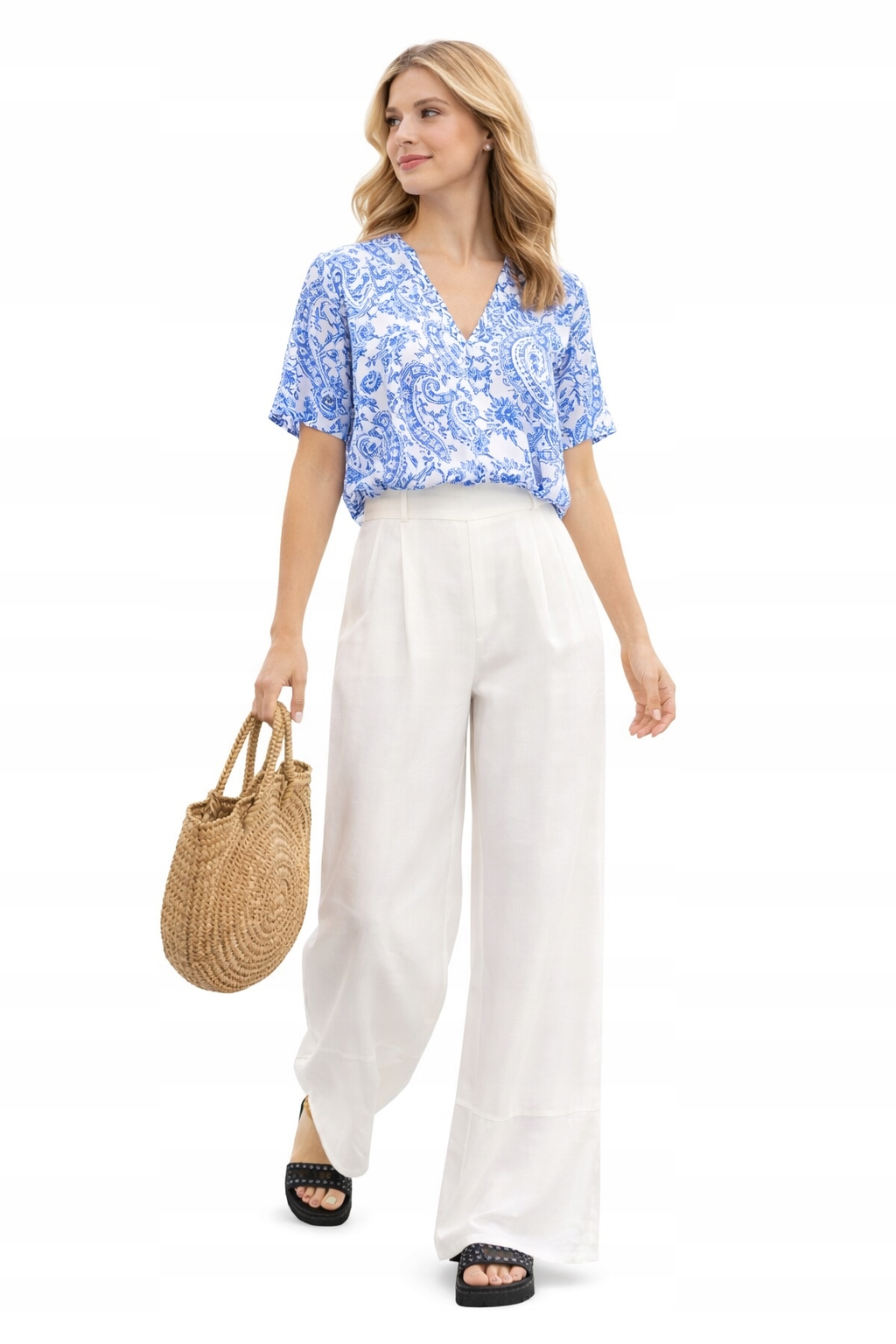 Bílé Elegantní Palazzo Kalhoty Z Viskózy 1I3A