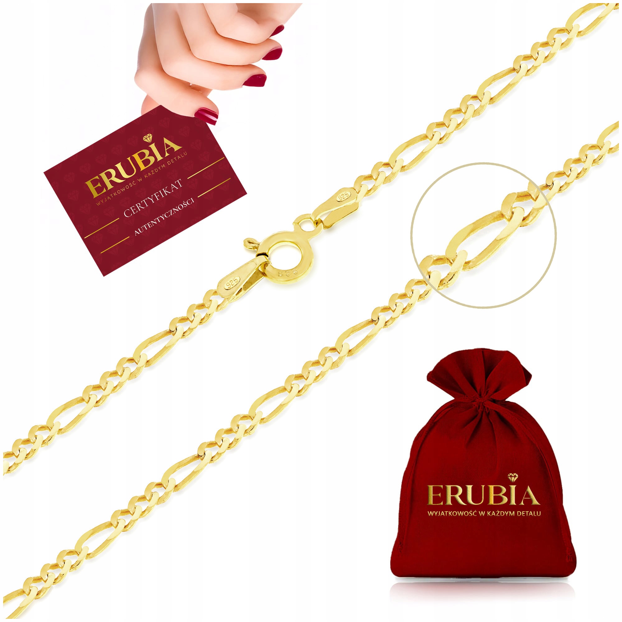 Řetízek Dámský Řetízek Figaro 50cm/2mm Stříbro 925, Celé Zlacené