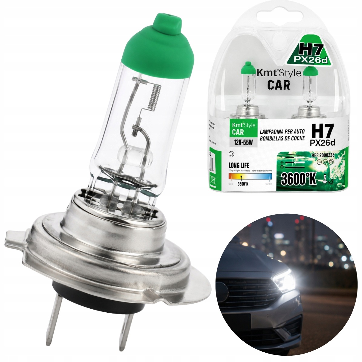 Żarówki Samochodowe H7 12V 55W PX26d 3600K Long Life Halogenowe 2 szt.