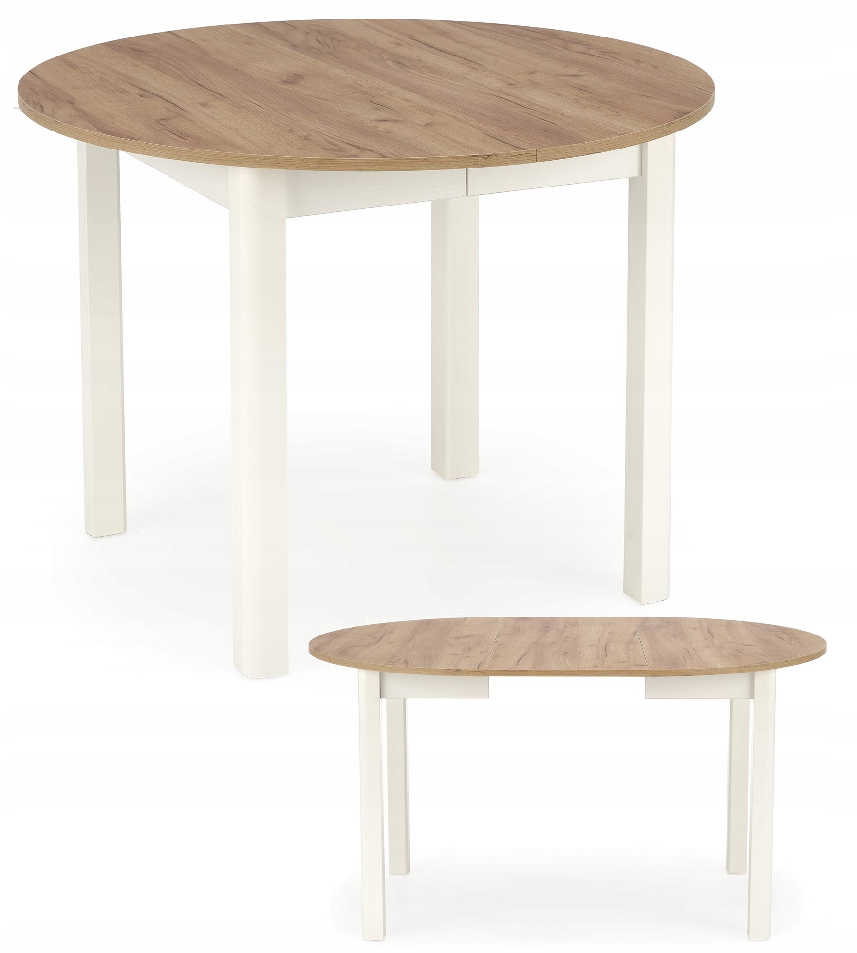Dąb Craft Biały Stół okrągły rozkładany do kuchni jadalni 102-142 cm