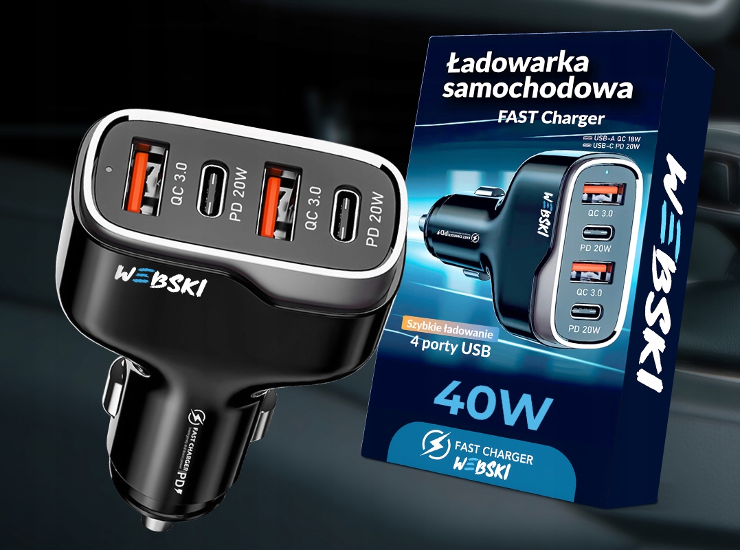 Webski ŁADOWARKA SAMOCHODOWA 40W USB USB TYP-C PD Producent Webski