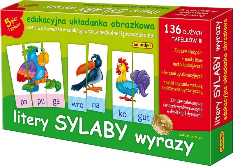 Gra planszowa Litery sylaby wyrazy edukacyjna Adamigo