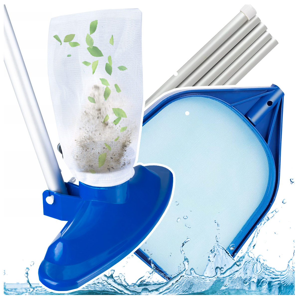 Sada na čištění bazénu zahradních bazénů, síťka, kartáč, dlouhá tyč