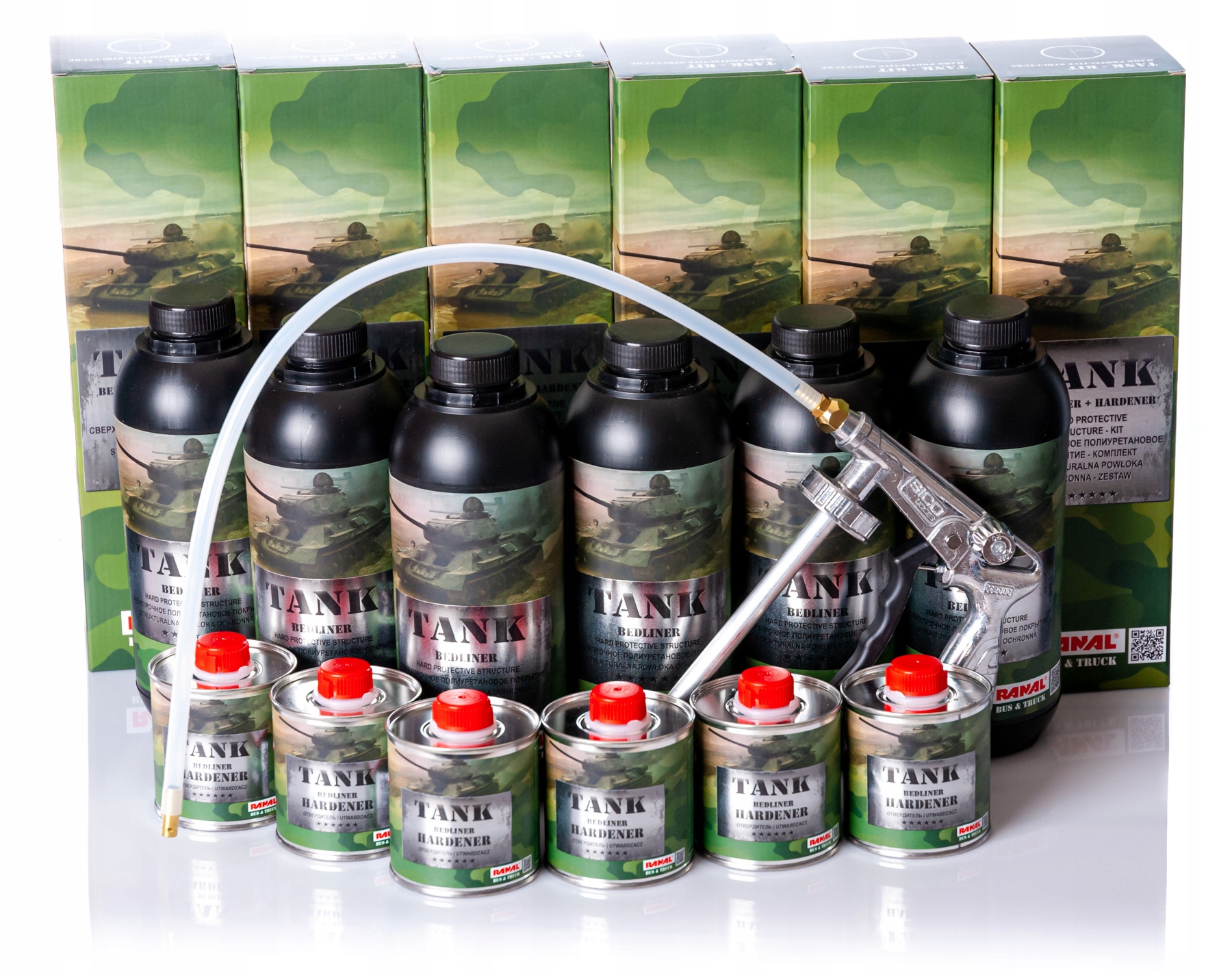 6x Powłoka Emalia Poliuretanowa Strukturalna Czarna + Pistolet TANK RANAL