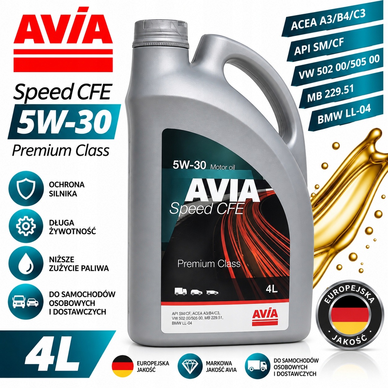 Olej Silnikowy Avia Speed Cfe 5w30 4L Bmw Vw Audi Skoda A3/B4/C3
