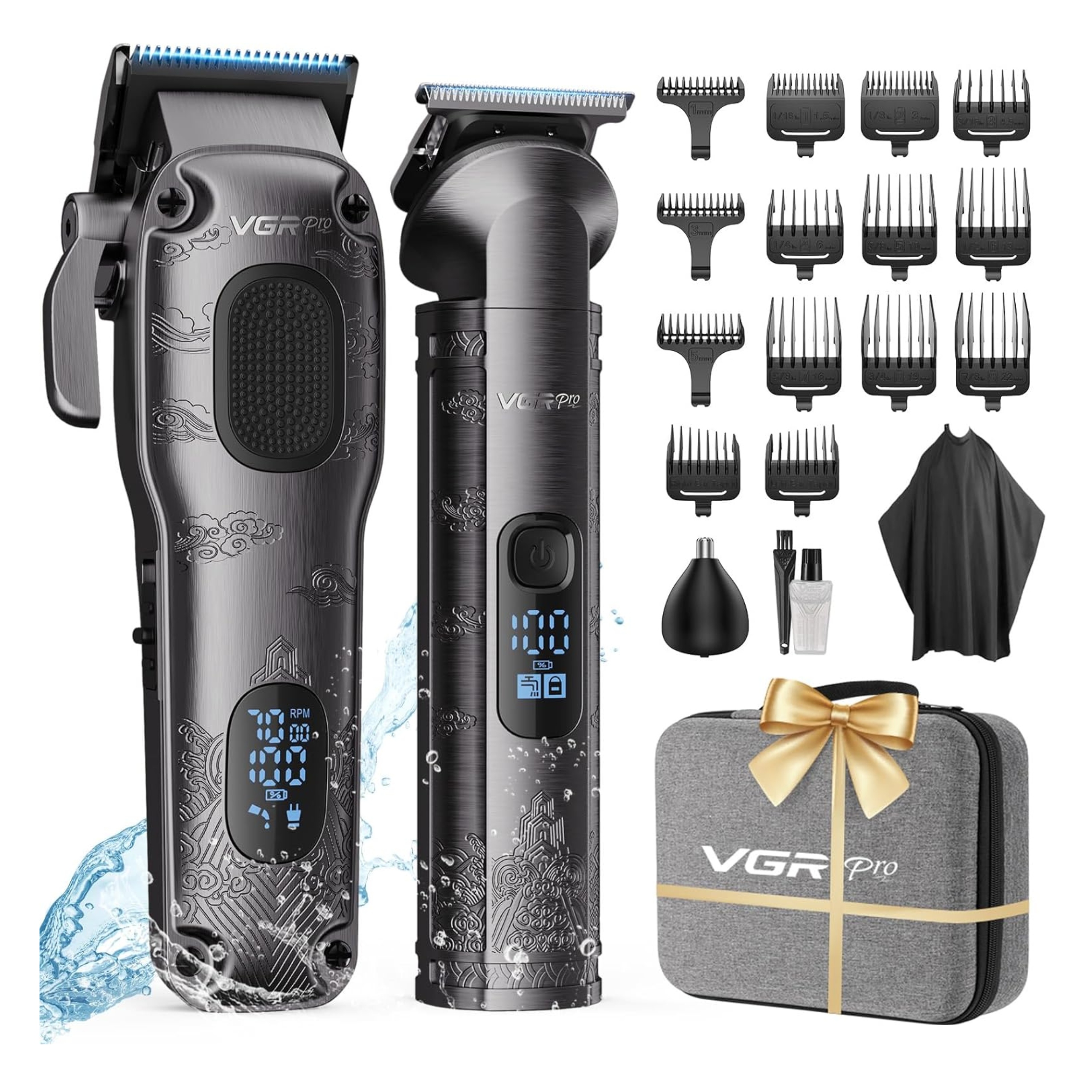 Maszynka do strzyżenia bezprzewodowa z trymerem T i 9 nasadkami szara