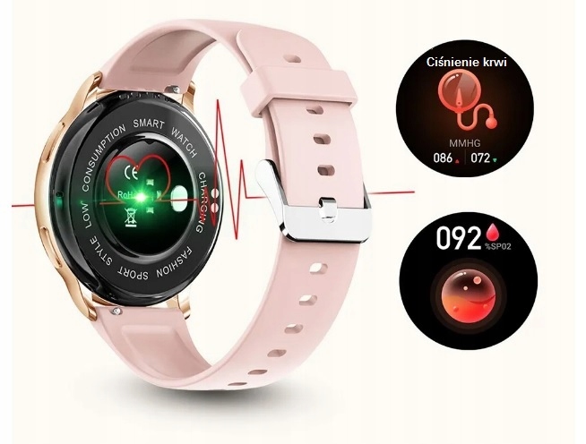 ELEGANCKI SMARTWATCH DAMSKI ROZMOWY POLSKIE MENU ZEGAREK DLA KOBIETY 2PASKI Transmisja danych brak