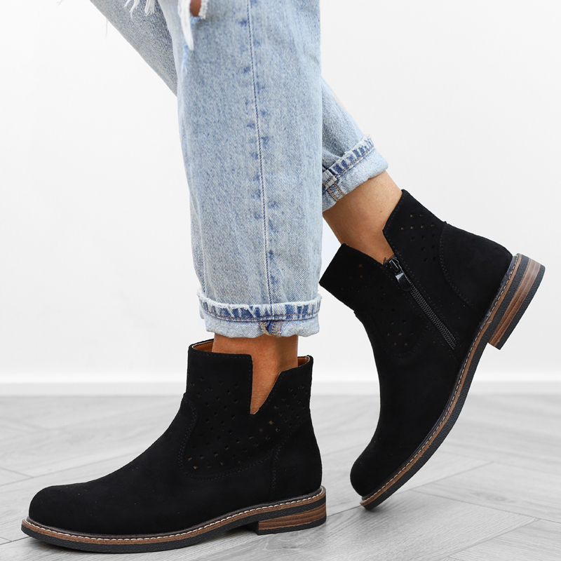 Czarne botki damskie ażurowe wiosenne wycięte skórzana wkładka A2905 r.36 Kolor czarny