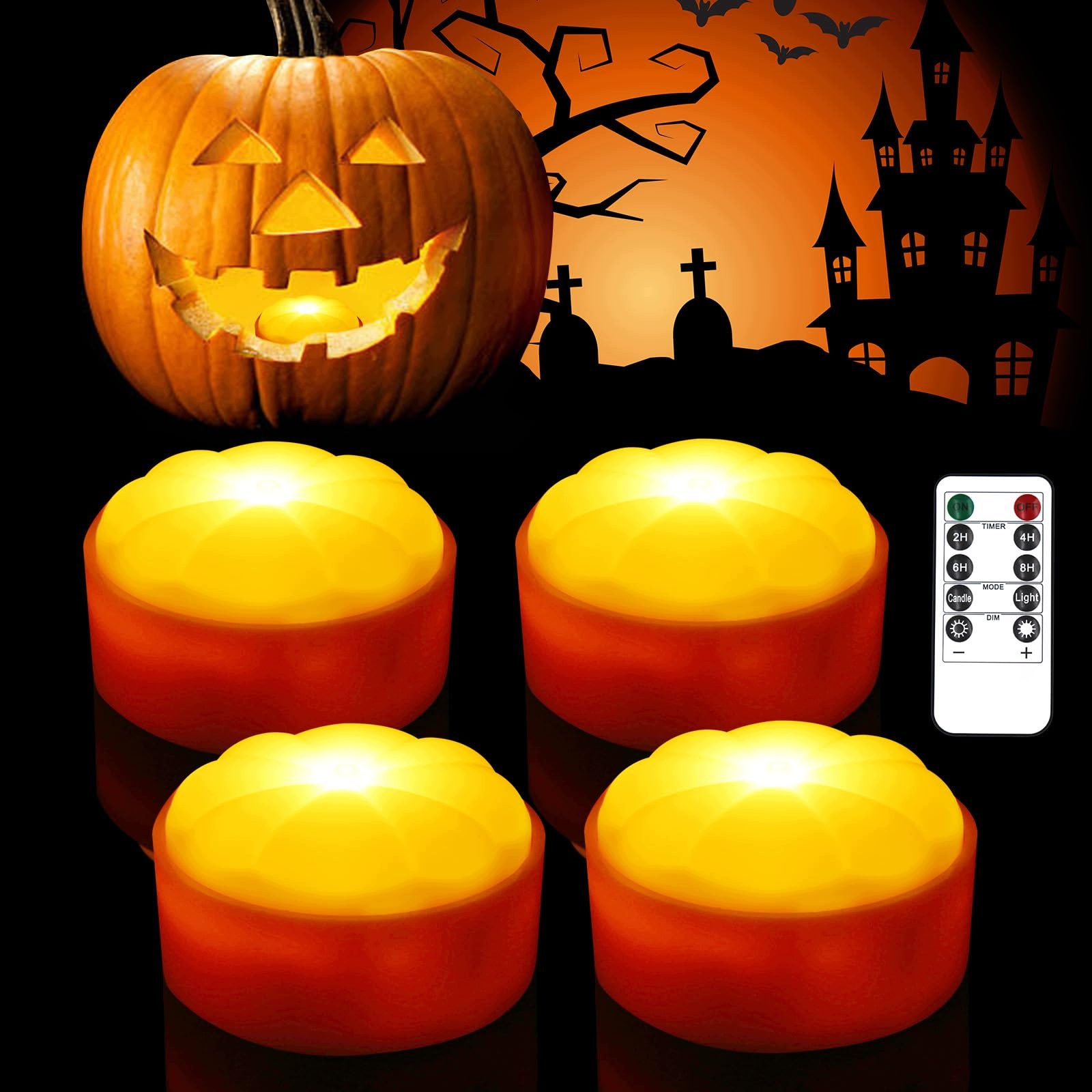 Led Dýňové Lampičky 4 Ks Halloween S Dálkovým Ovládáním A Časovačem Blikání