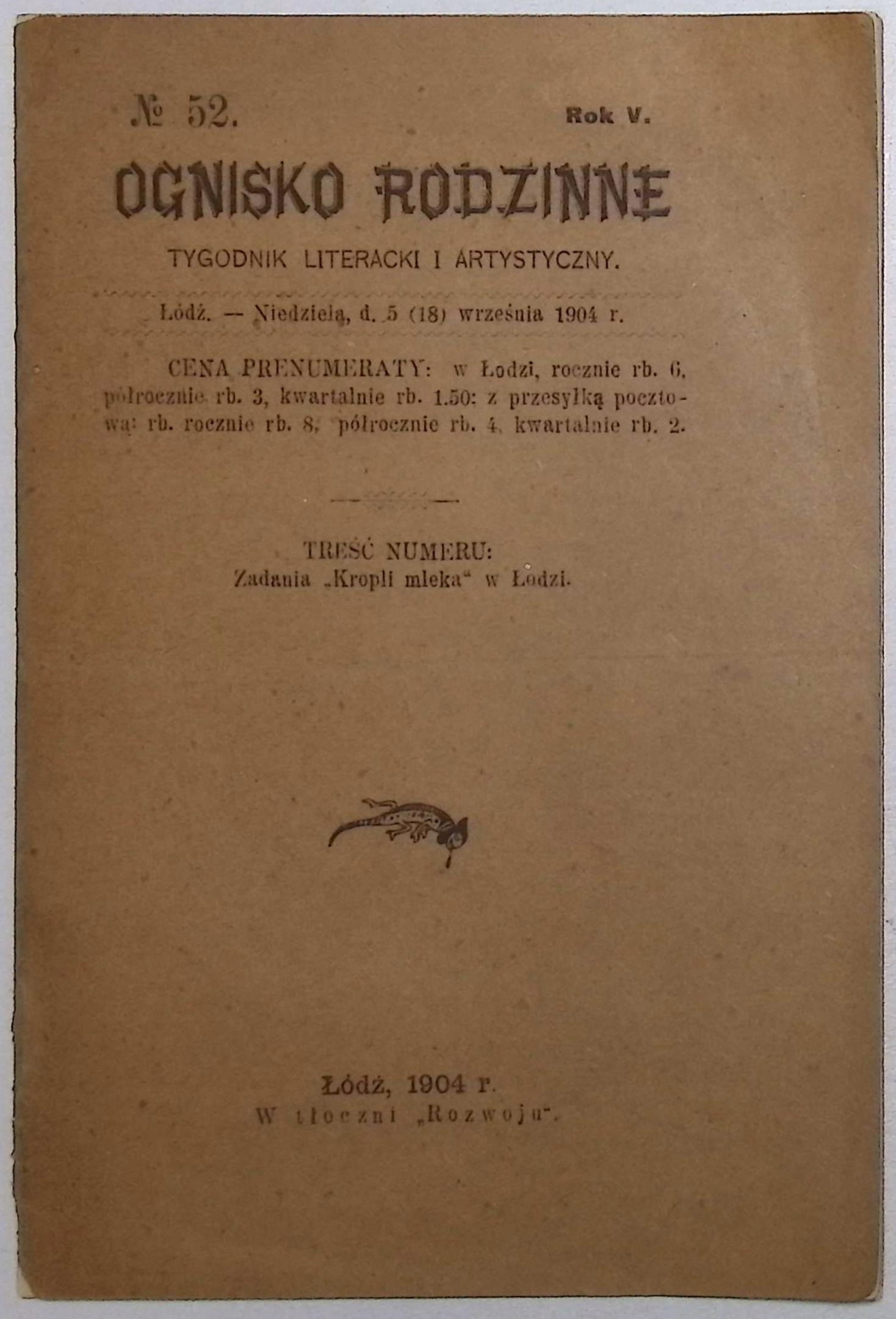 Ognisko rodzinne. Tygodnik literacki No 52. Rok V. (1904 r.)