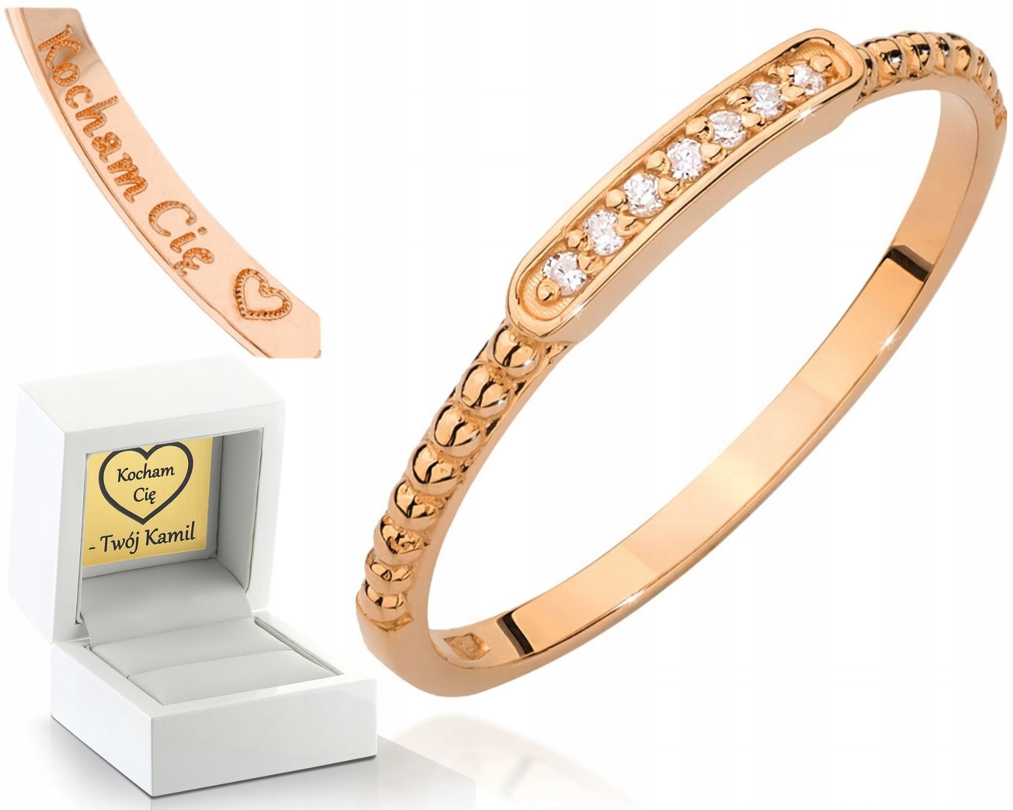 Prstýnek Z Růžového Zlata S Diamanty Gravírování