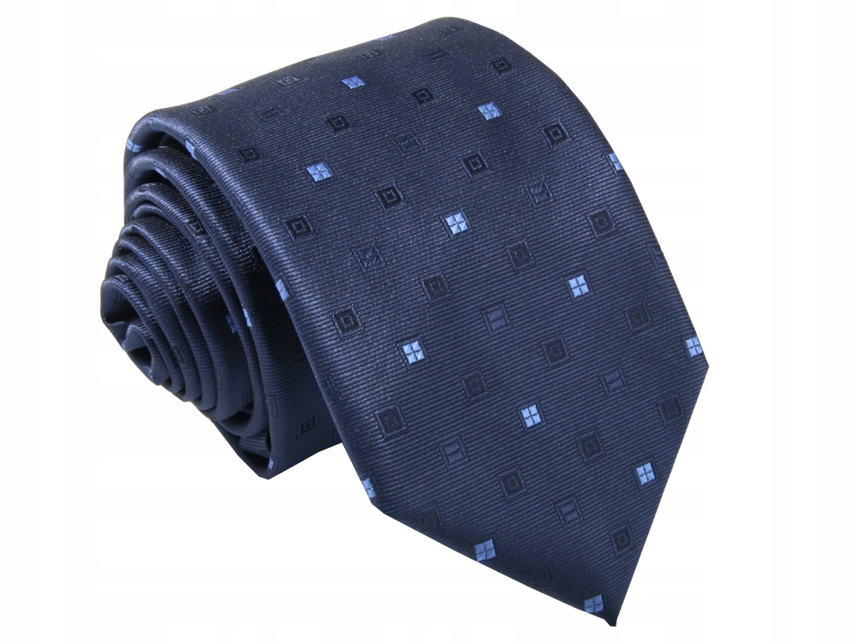 KRAWAT ŻAKARD GRANATOWY W KWADRATY [2363]