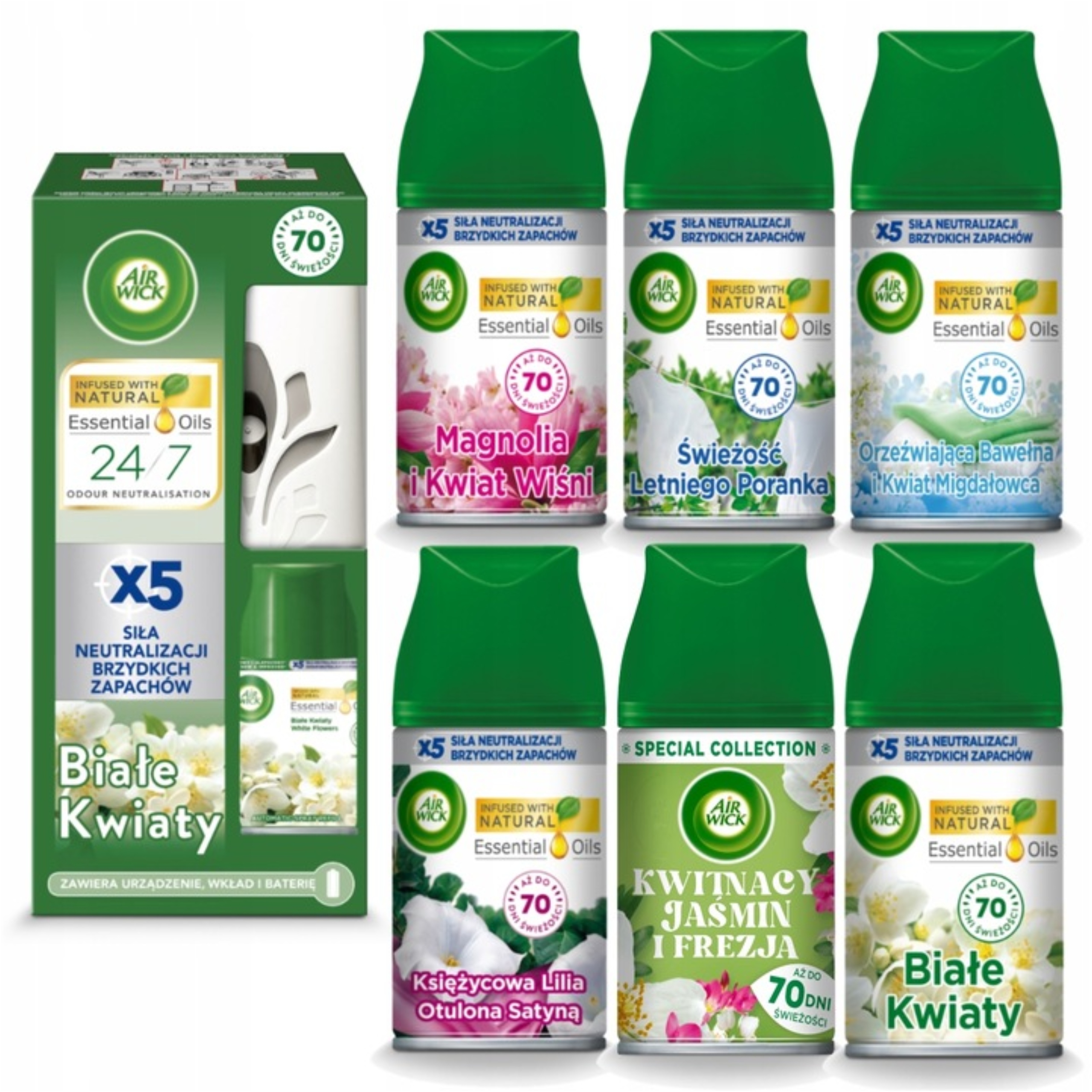 Air Wick Automatický Osvěžovač Vzduchu 7 X Náplň 250 ML MIX Sada