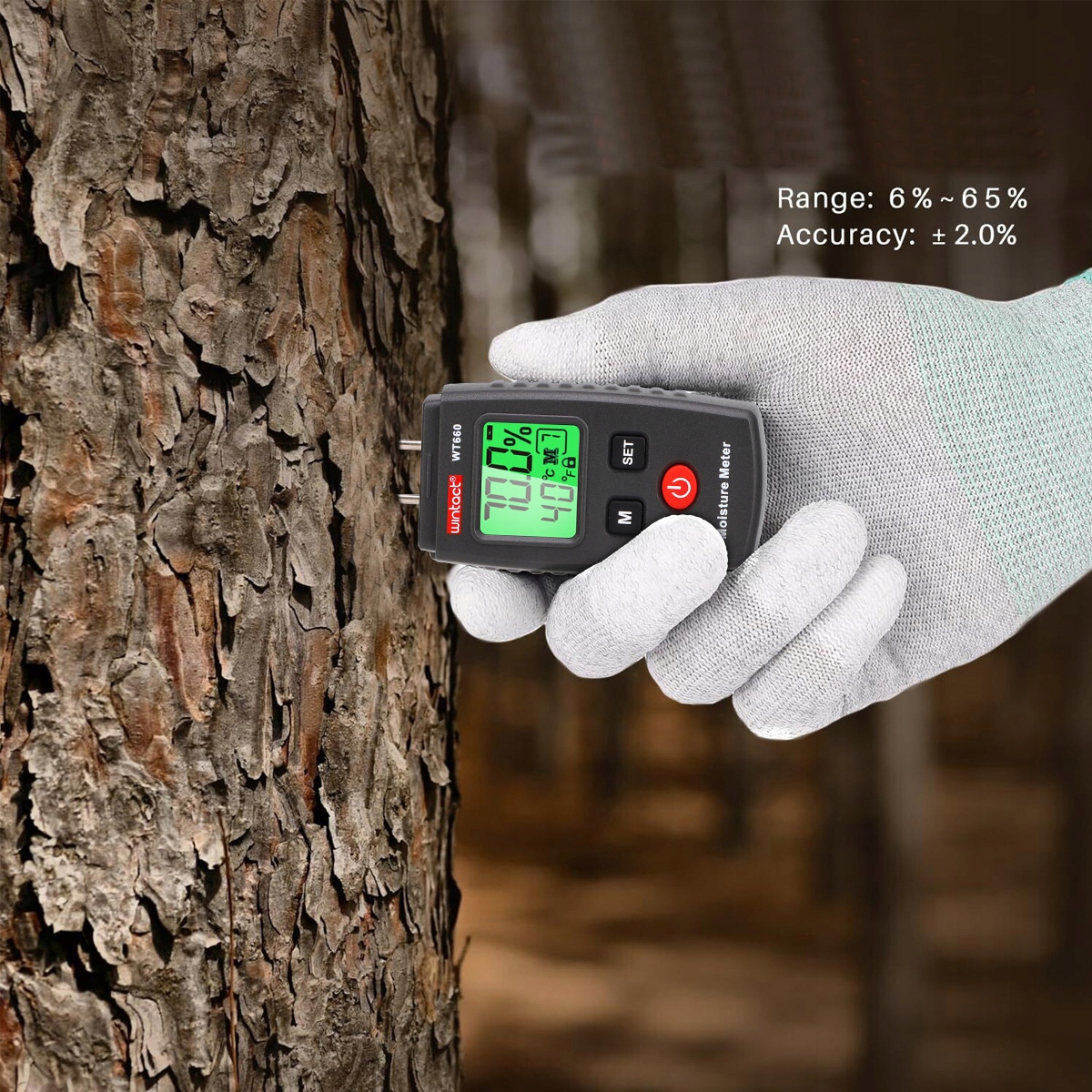 MIERNIK WILGOTNOŚCI WILGOTNOŚCIOMIERZ DREWNA BETONU LED LCD Wysokość 42 mm