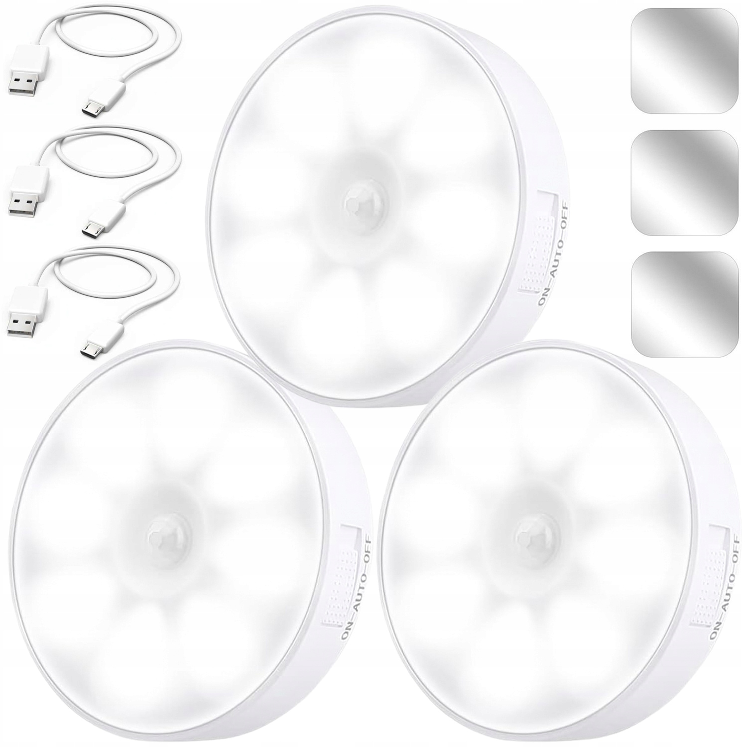 3X Led Lampička Sada Schodišťových Světel S Pohybovým Senzorem Noční Do Skříně