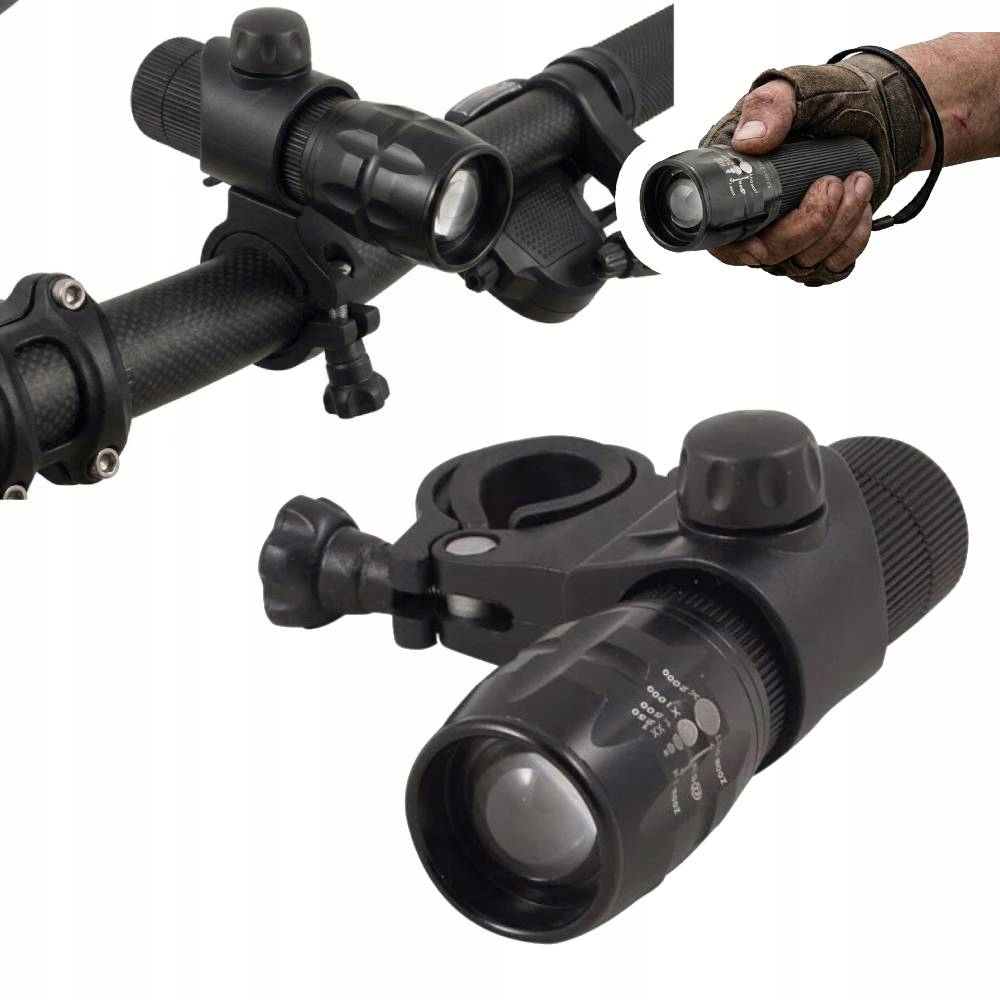Lampka Rowerowa Zoom Cree Metalowa Na Kierownicę Latarka 2W1