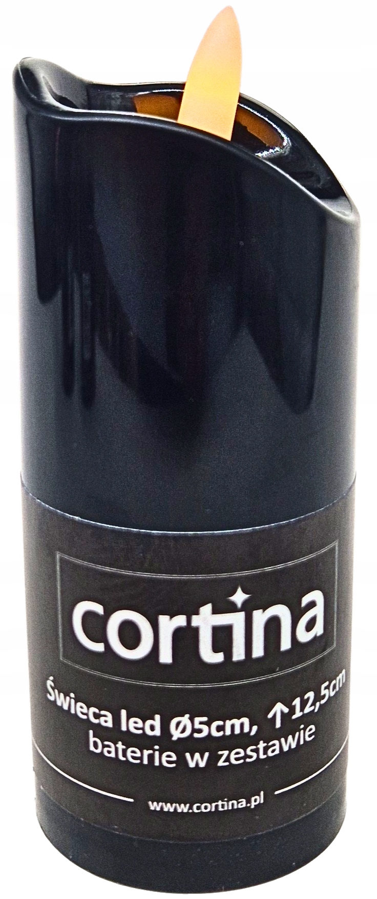 Znicz LED 12 cm wkład świeca czarna | Efekt płomienia | Baterie w komplecie