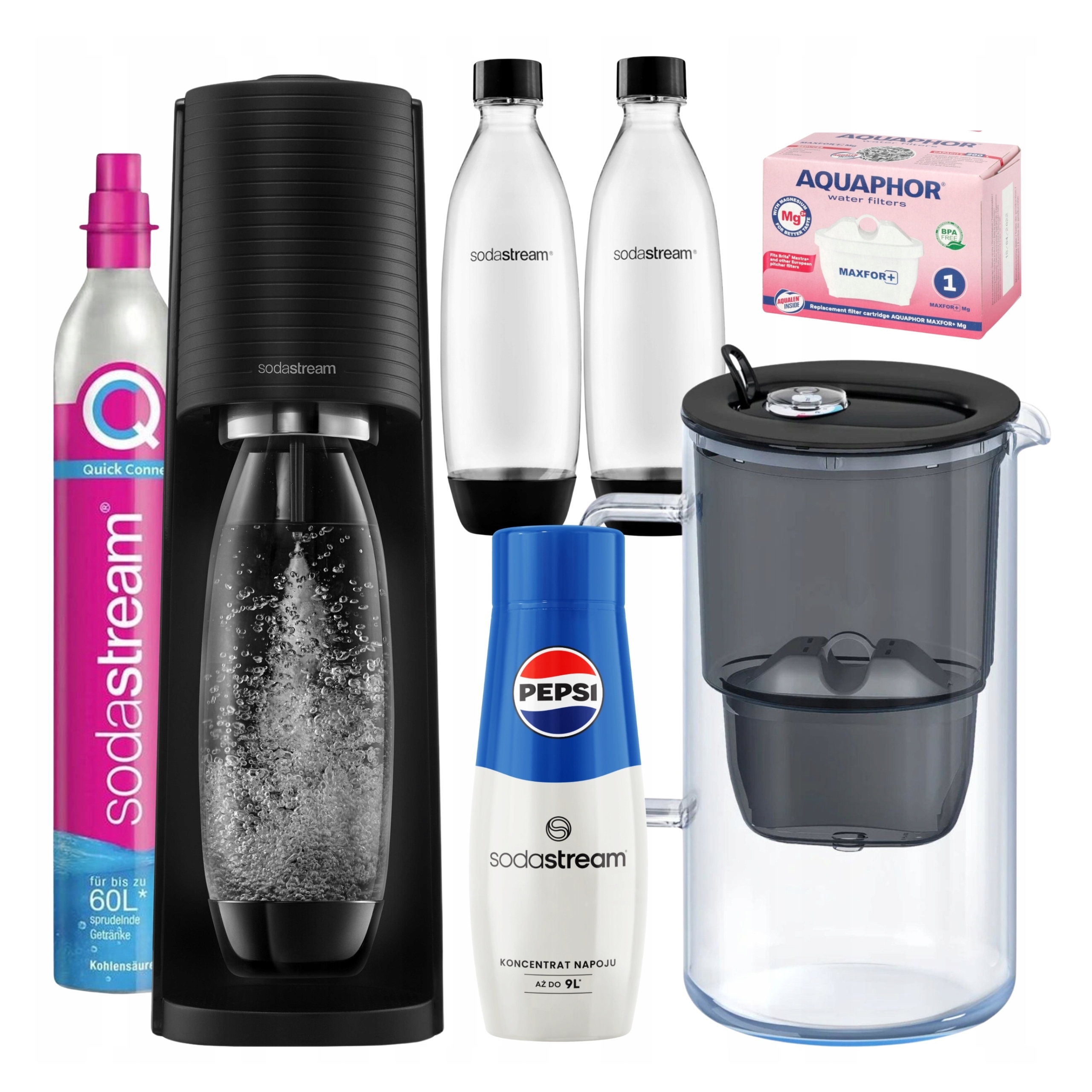 Sada Saturátor Sodastream Terra, Pepsi, Filtračná kanvica Aquaphor Glass
