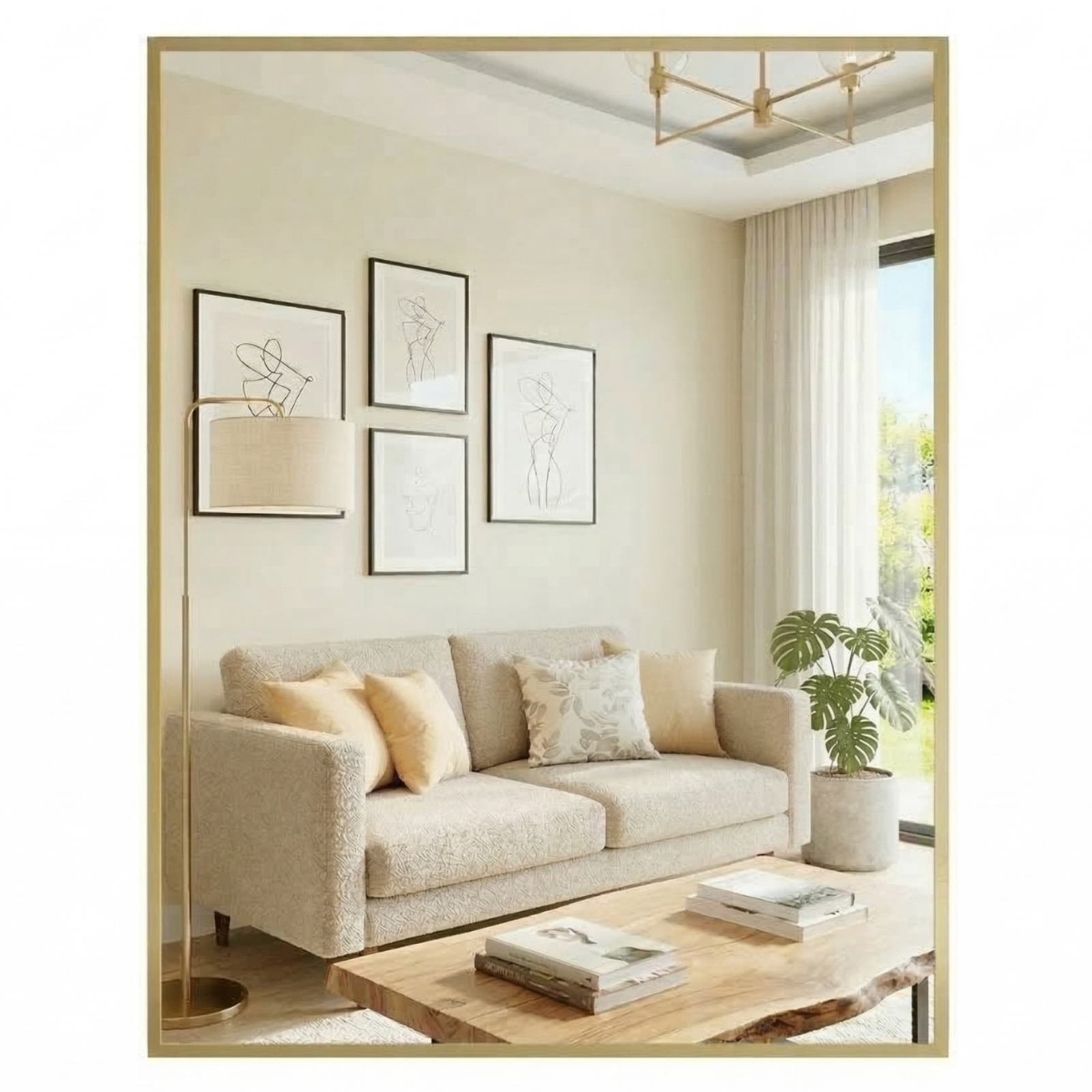 Zrcadlo Závěsné Obdélníkové 60X80 CM Zlatý Rám Z Hliníku