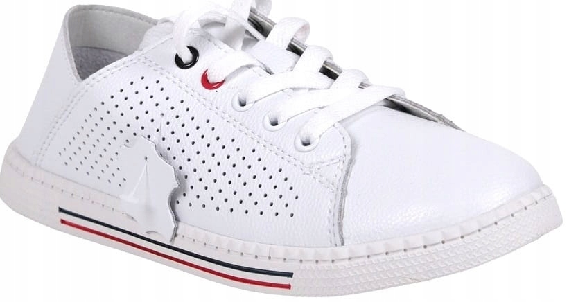 iButy DAMSKIE SKÓRZANE TRAMPKI BUTY SPORTOWE SNEAKERSY BIAŁE WYGODNE MODNE Wzór dominujący bez wzoru