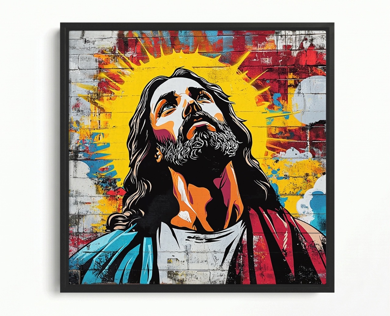 Obraz Rám American Box Mur Tehla Graffiti Street Art Portret Ježiš 60x60