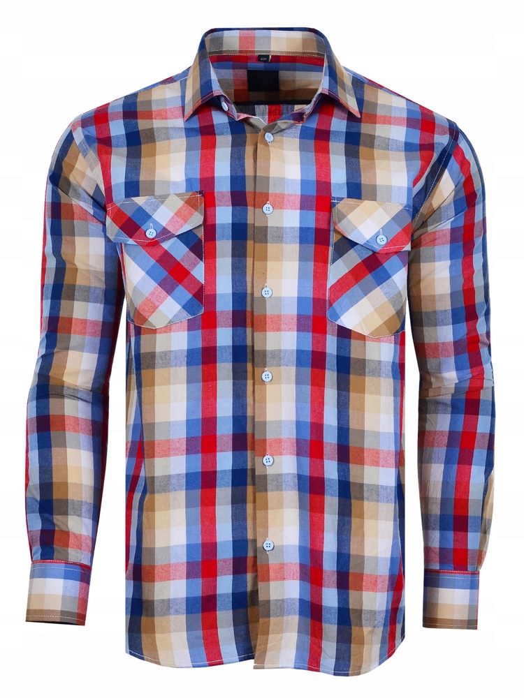 Košile Kostkovaná Béžová Dlouhá Velká 47/48