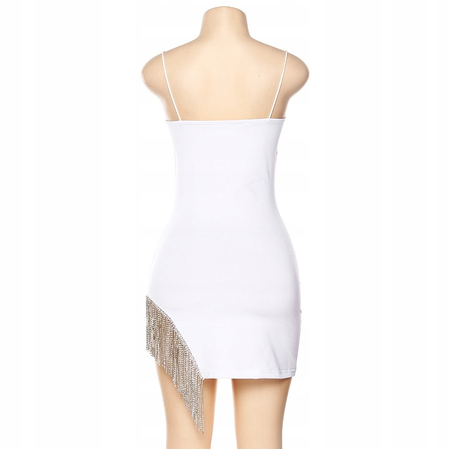 SUKIENKA BIAŁA Z FRĘDZELKAMI BŁYSZCZĄCA SEXY Długość mini