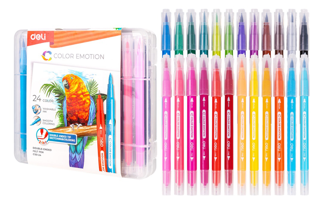 FLAMASTRY DWUSTRONNE DELI C15124 24 KOLORY ZESTAW