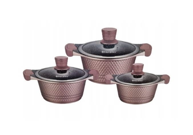 KOMPLET GARNKÓW DO GOTOWANIA EDEL HOFF 6 EL. POWŁOKA MARMUROWA ODCIEŃ BRĄZU