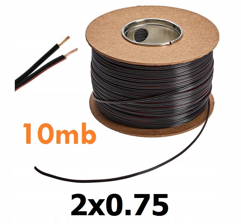 

Przewód Kabel do Led 2 żyłowy 10mb 2x0,75 Czarny