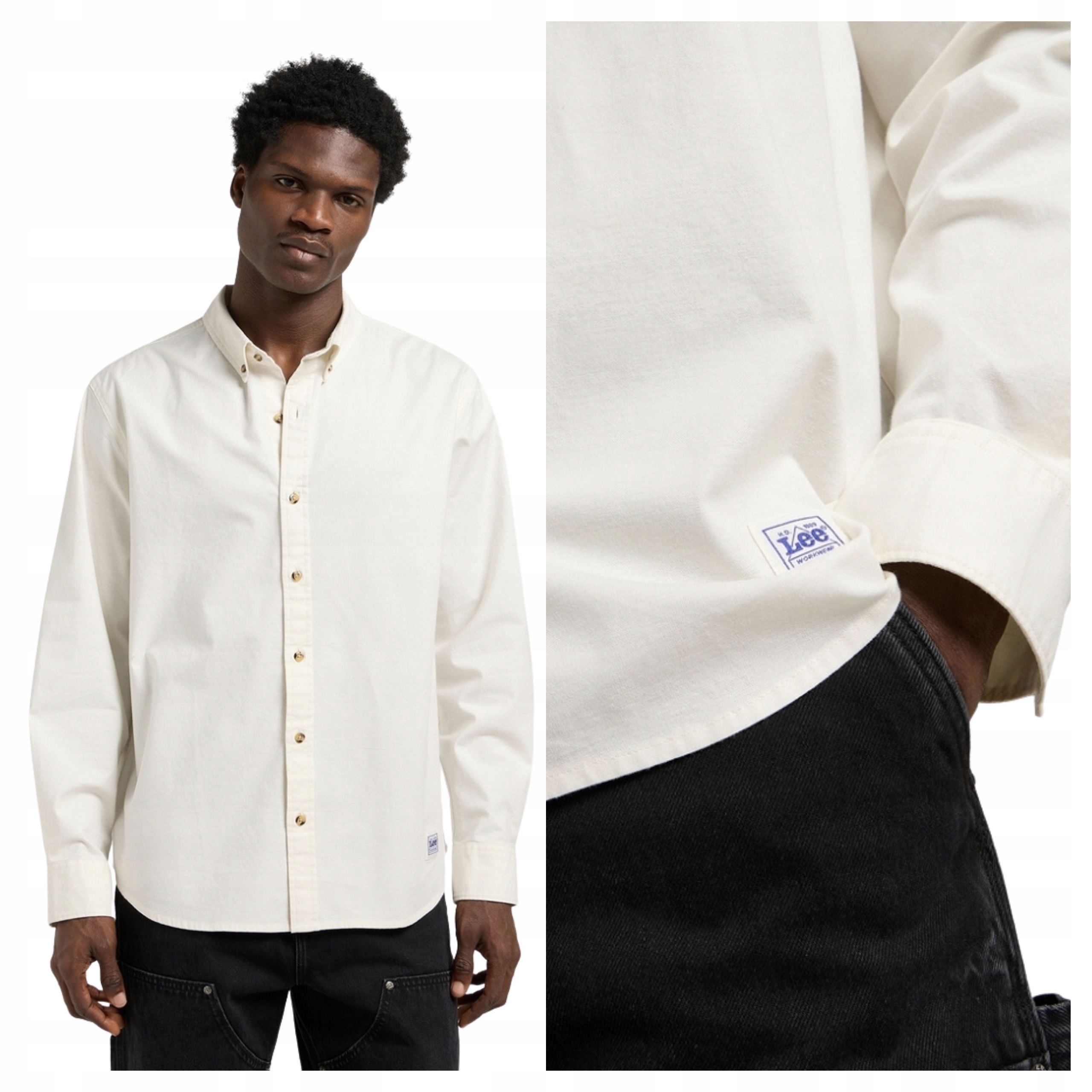 Pánská košile Lee Button Down Ecru Klasická bavlněná M