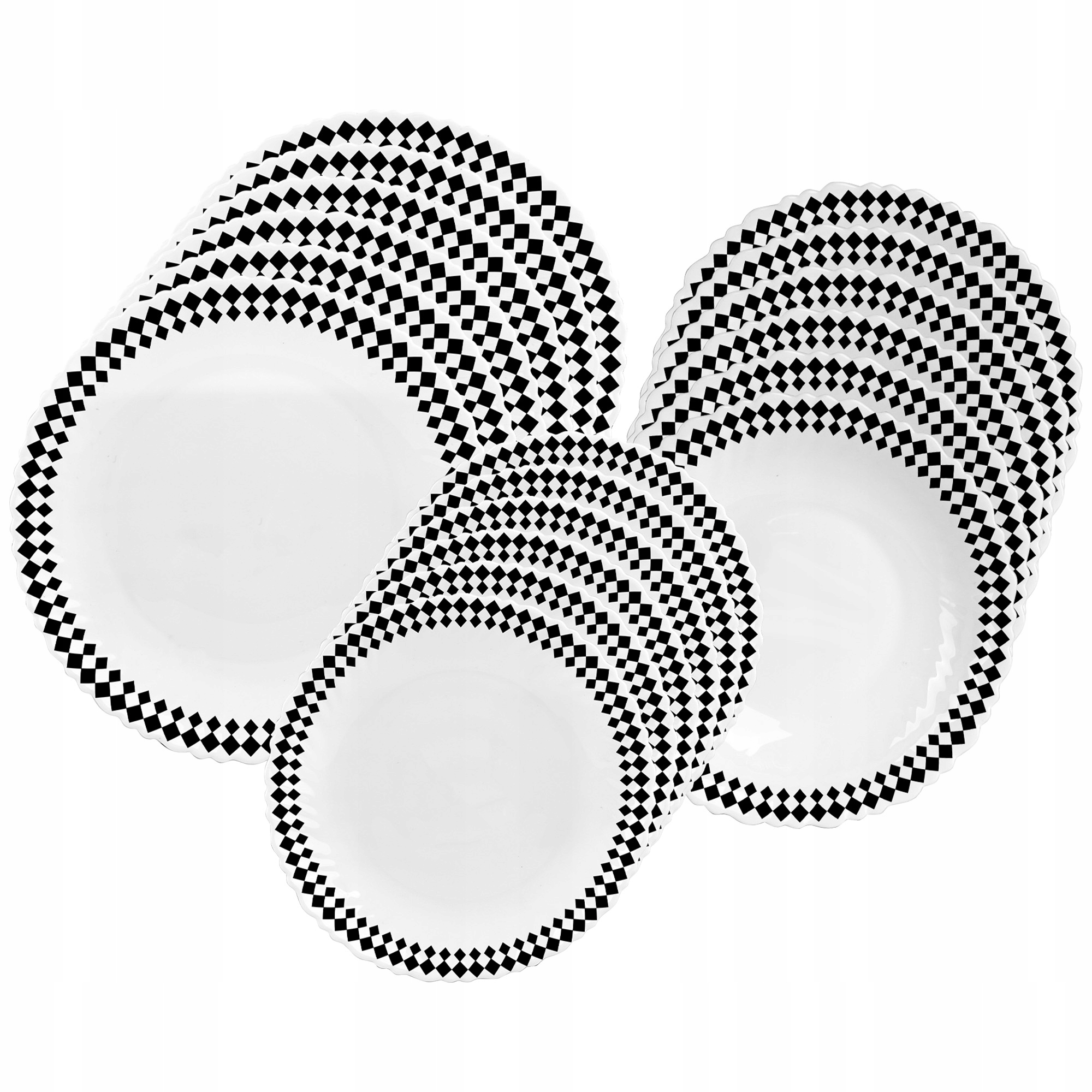 SERWIS OBIADOWY 18 ELEM DLA 6 OSÓB KPL TALERZY ZE ZDOBIENIEM W ROMBY SZKŁO