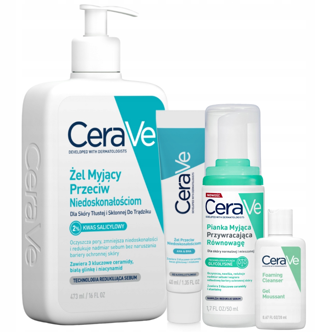 CeraVe Zestaw Przeciw Niedoskonałościom Żel Myjący 473ml, Żel 40ml