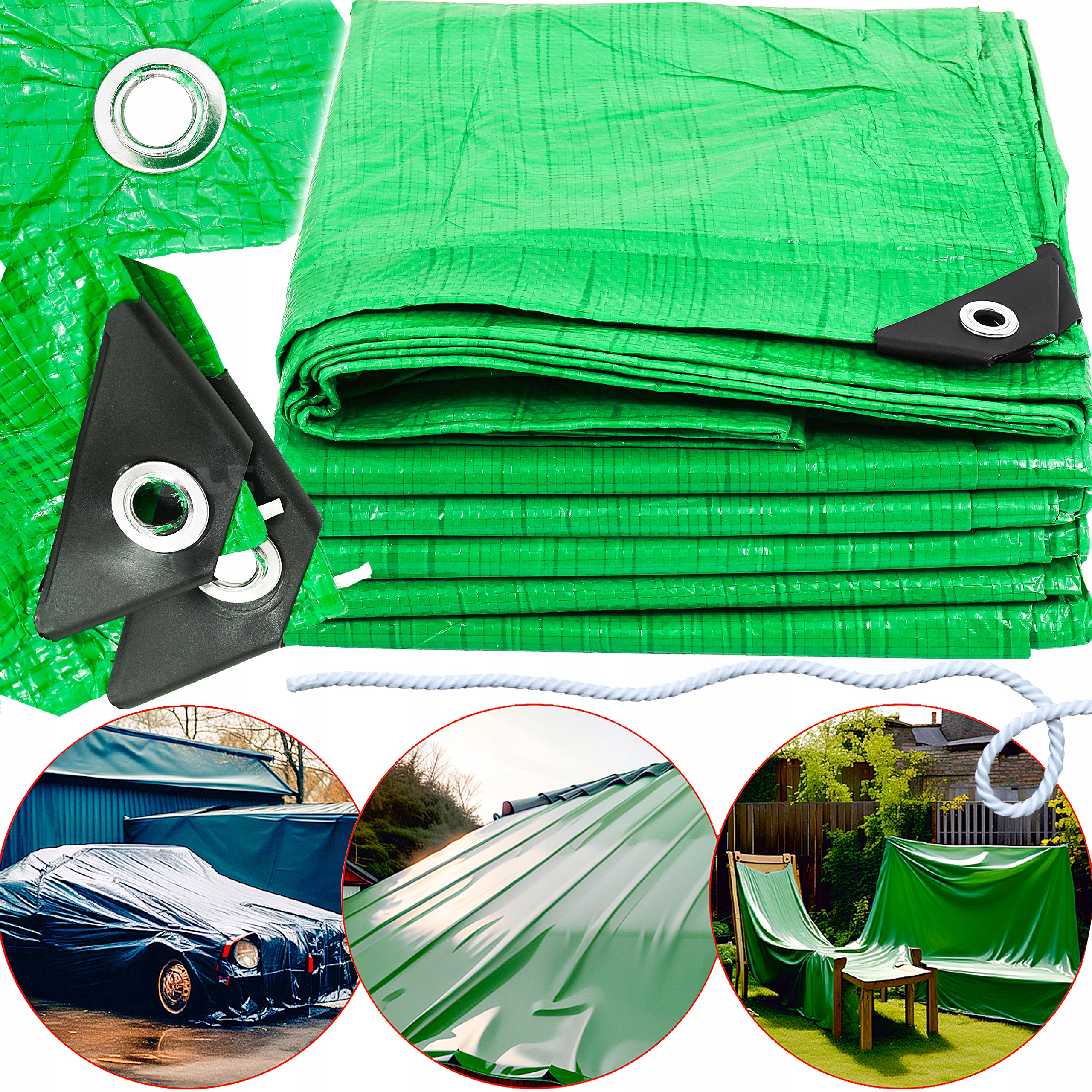 Plandeka Płachta Ochronna Pe 10x15m 60g Na Samochód Mocna Gruba Uniwersalna