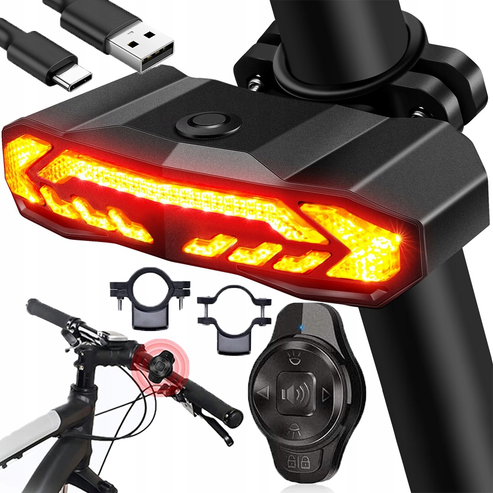 Alarm Rowerowy Antykradzieżowy Lampa Tylna Lampka Rowerowa Dzwonek Pilot
