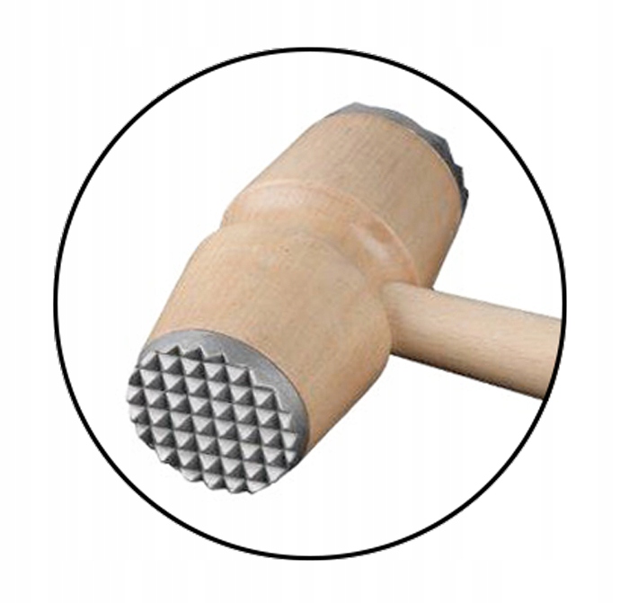 TRADYCYJNY DREWNIANY TŁUCZEK DO MIĘSA Z OKUCIEM MŁOTEK DWUSTRONNY LAKIER Waga produktu z opakowaniem jednostkowym 1 kg