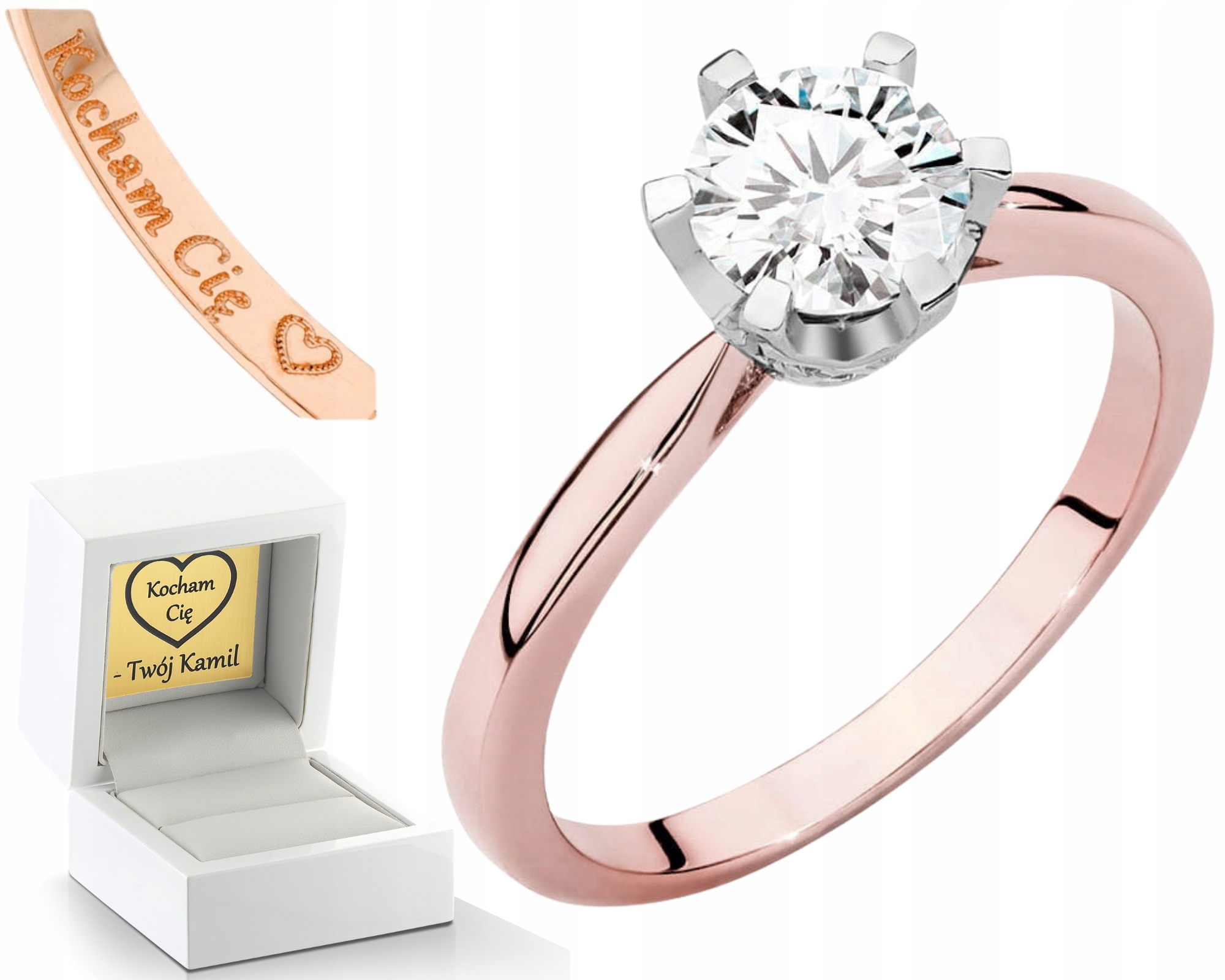 Růžový Zlatý Prstýnek S Gravírování Laboratoriánských Diamantů 585 Bonus