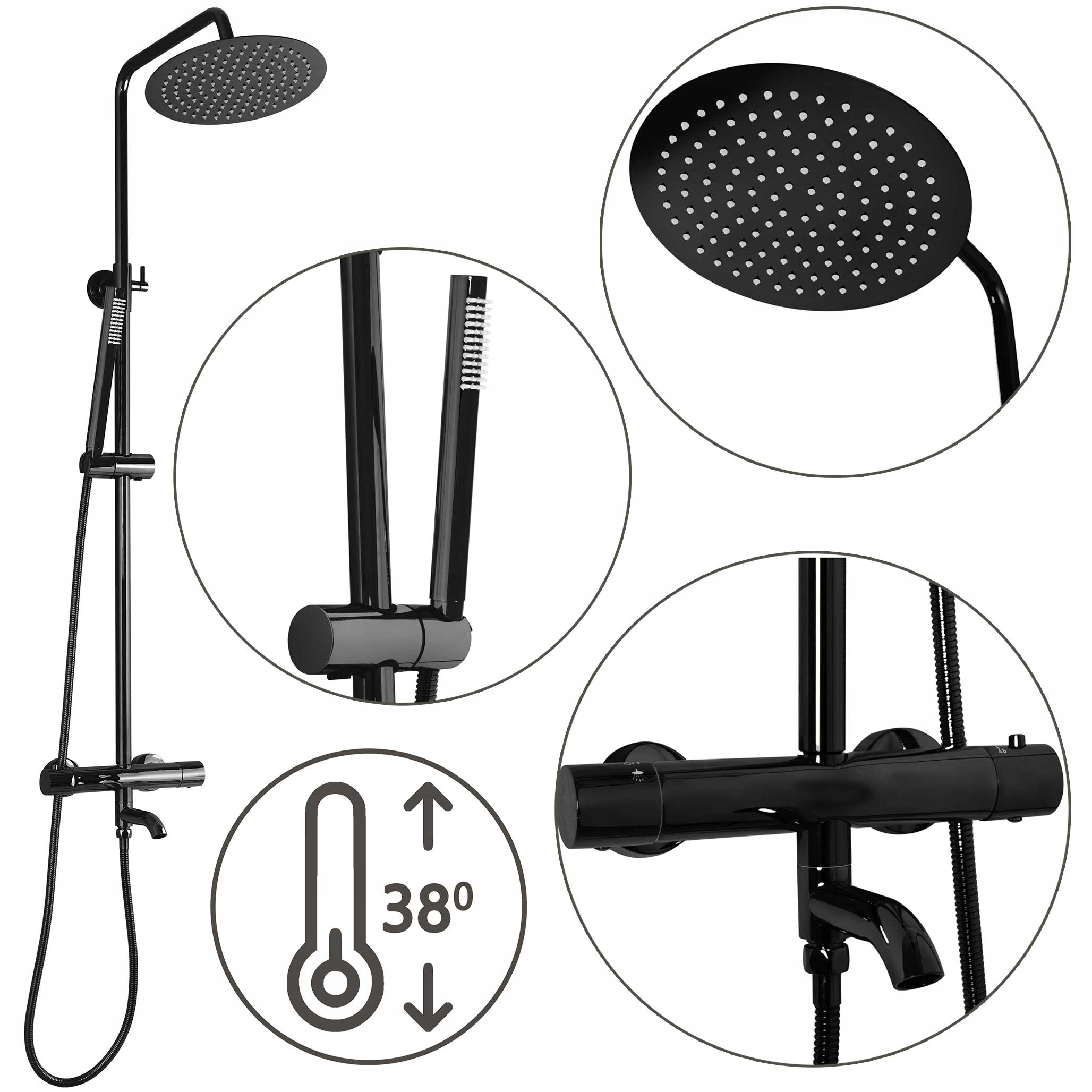 Nástenná sprchová súprava s termostatom a výtokom Lungo čierna metalická