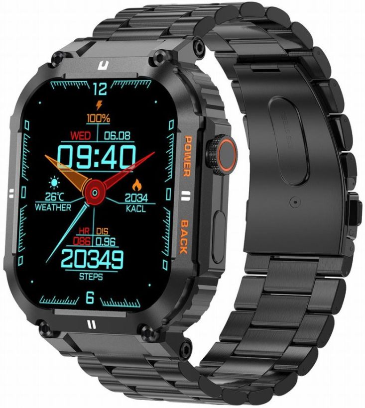 Hodinky Chytré Hodinky GT6-2 Černé Ocelové Multisportovní Hovory Menu Pl Puls