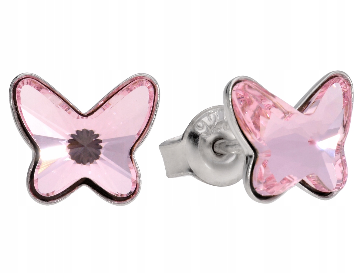 

Kolczyki sztyfty srebro motyl róż Swarovski