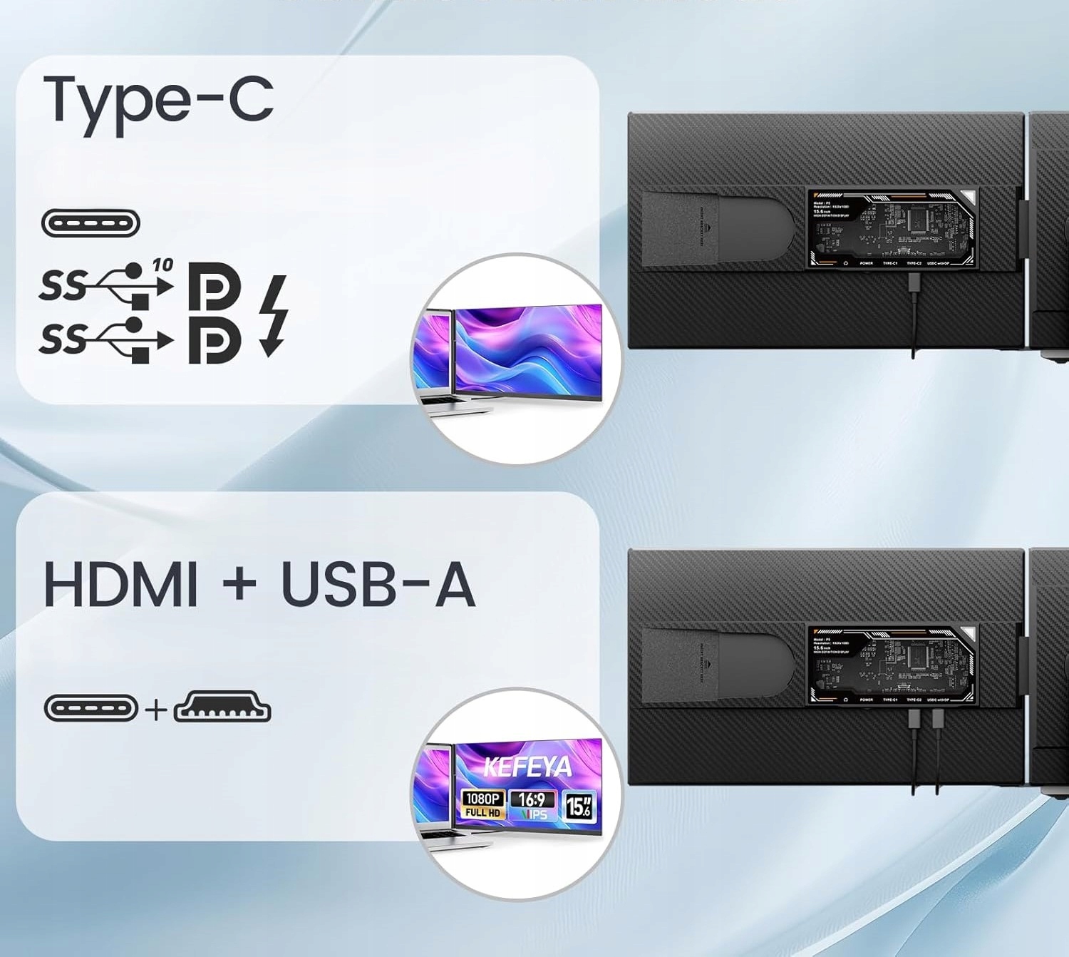 PRZENOŚNY MONITOR KEFEYA 15,6" 1080P 120% SRGB DO WSZYSTKICH LAPTOPÓW Marka bez marki