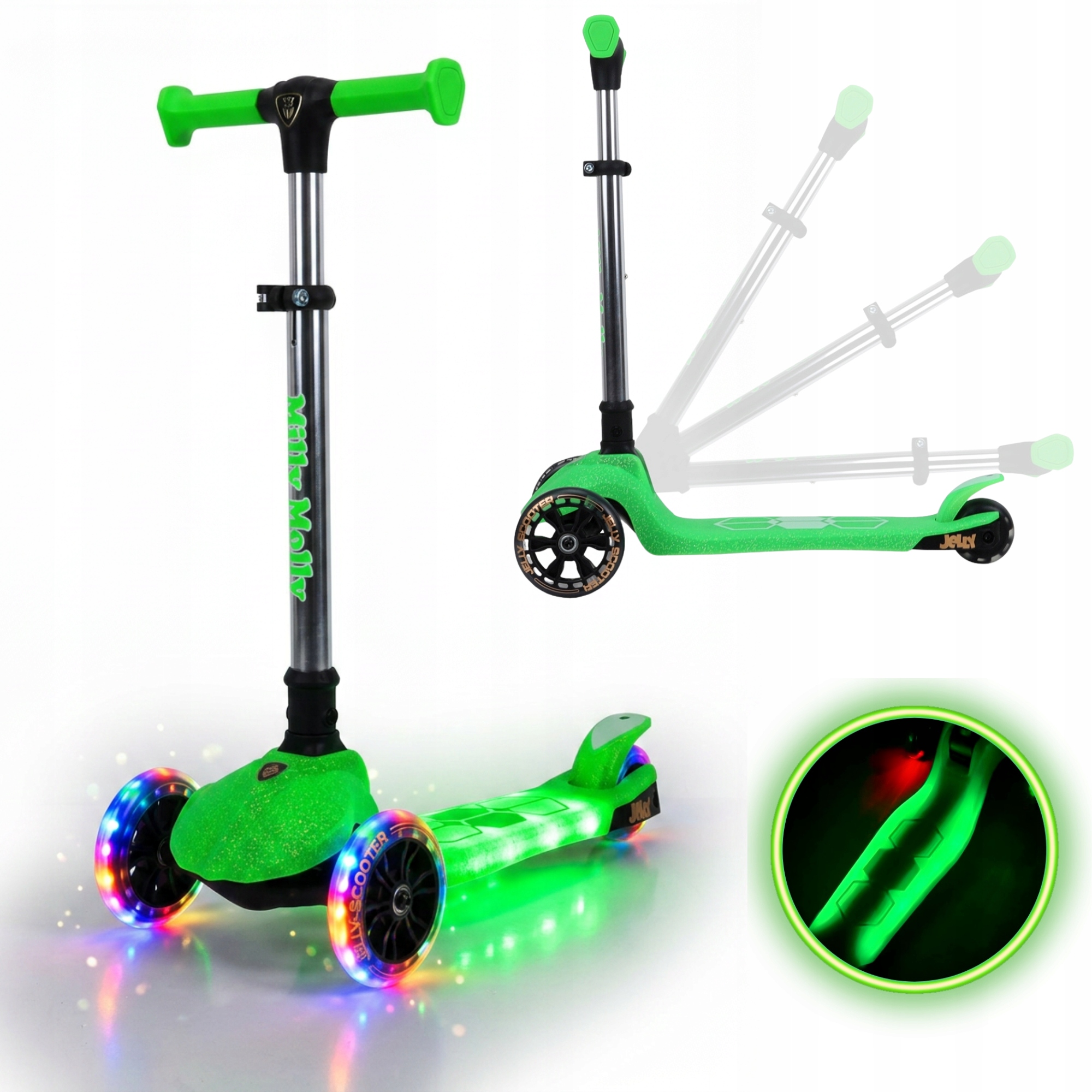 Hulajnoga trójkołowa balansowa dla dziecka Led Jelly Green Milly Mally