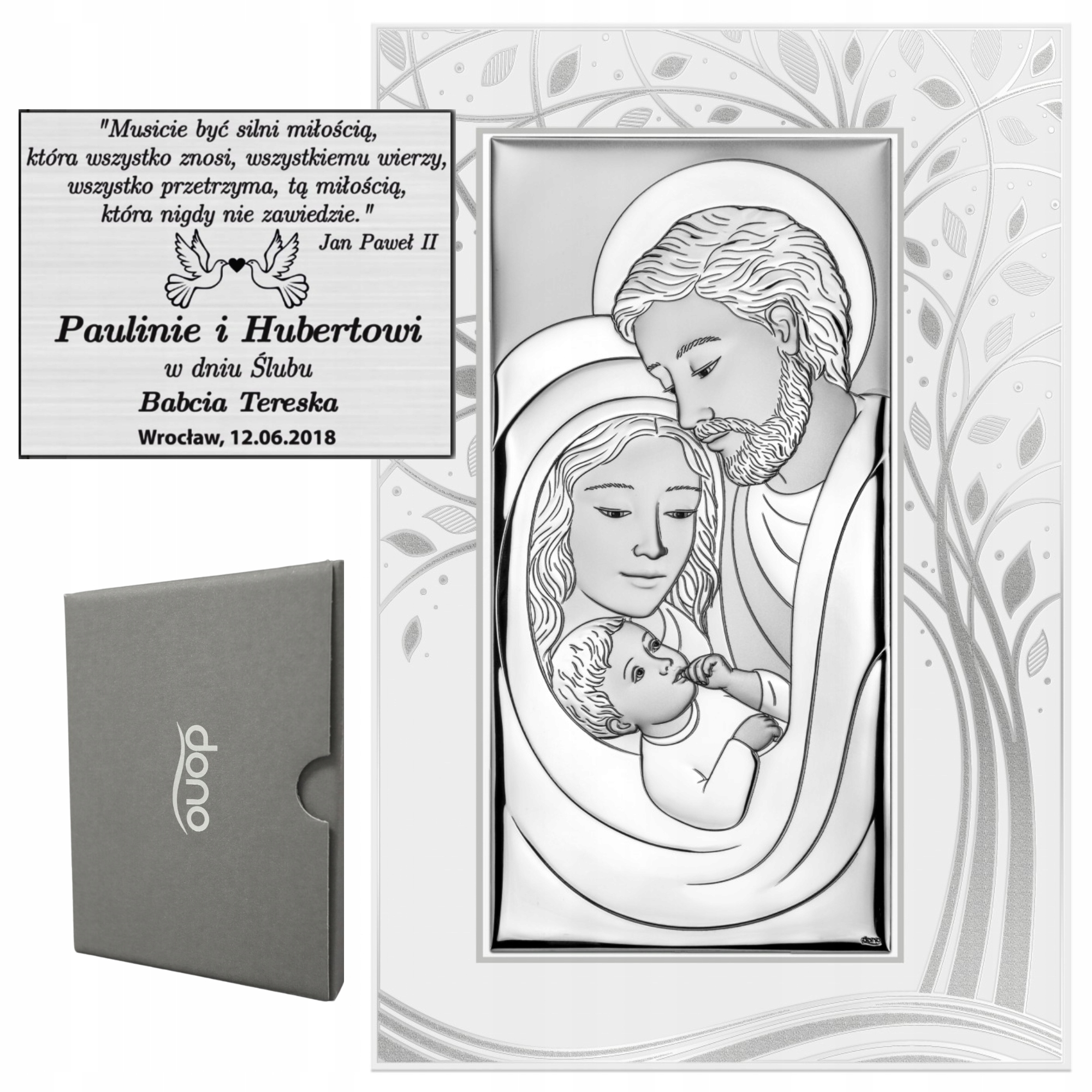 Stříbrný Obraz Rodina Svatá Suvenýr Svatby Gravírování