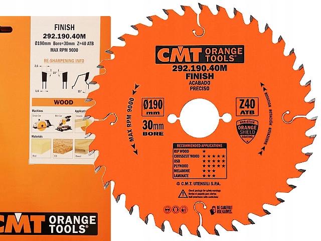 Cmt 292.190.40M Tarcza do cięcia drewna Laminatu Piła Widiowa 190x30 Z40