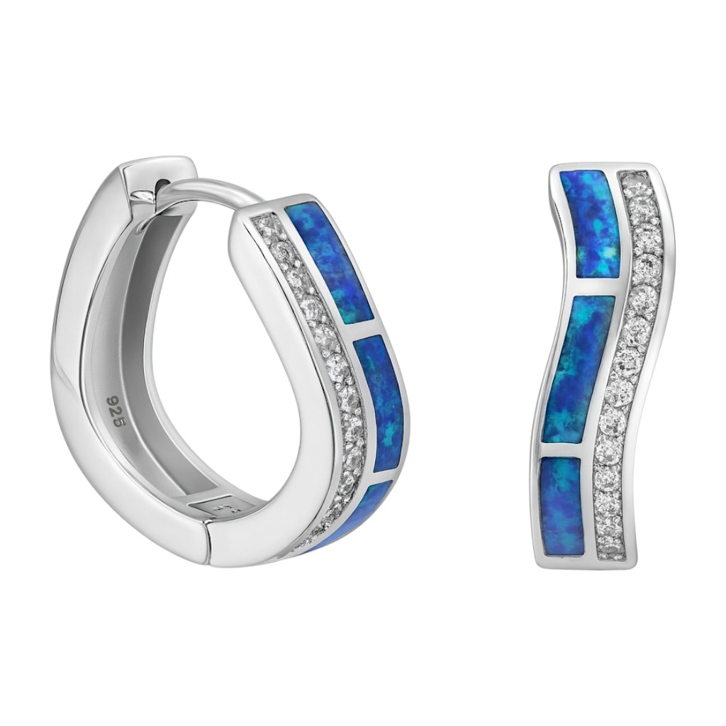 Stříbrné náušnice Ag 925 rhodiované s zirkony a opálem IM0680925ER